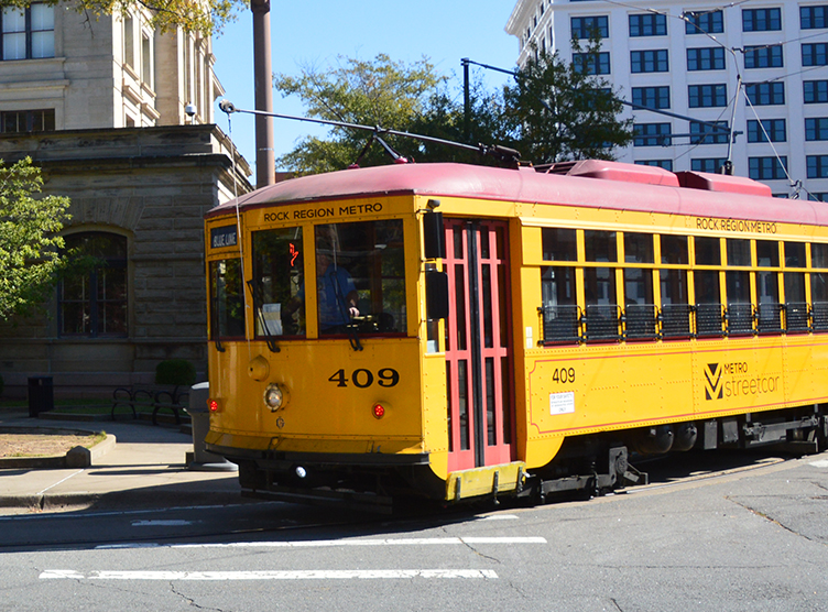 Rock Region trolley in downtown Little Rock.