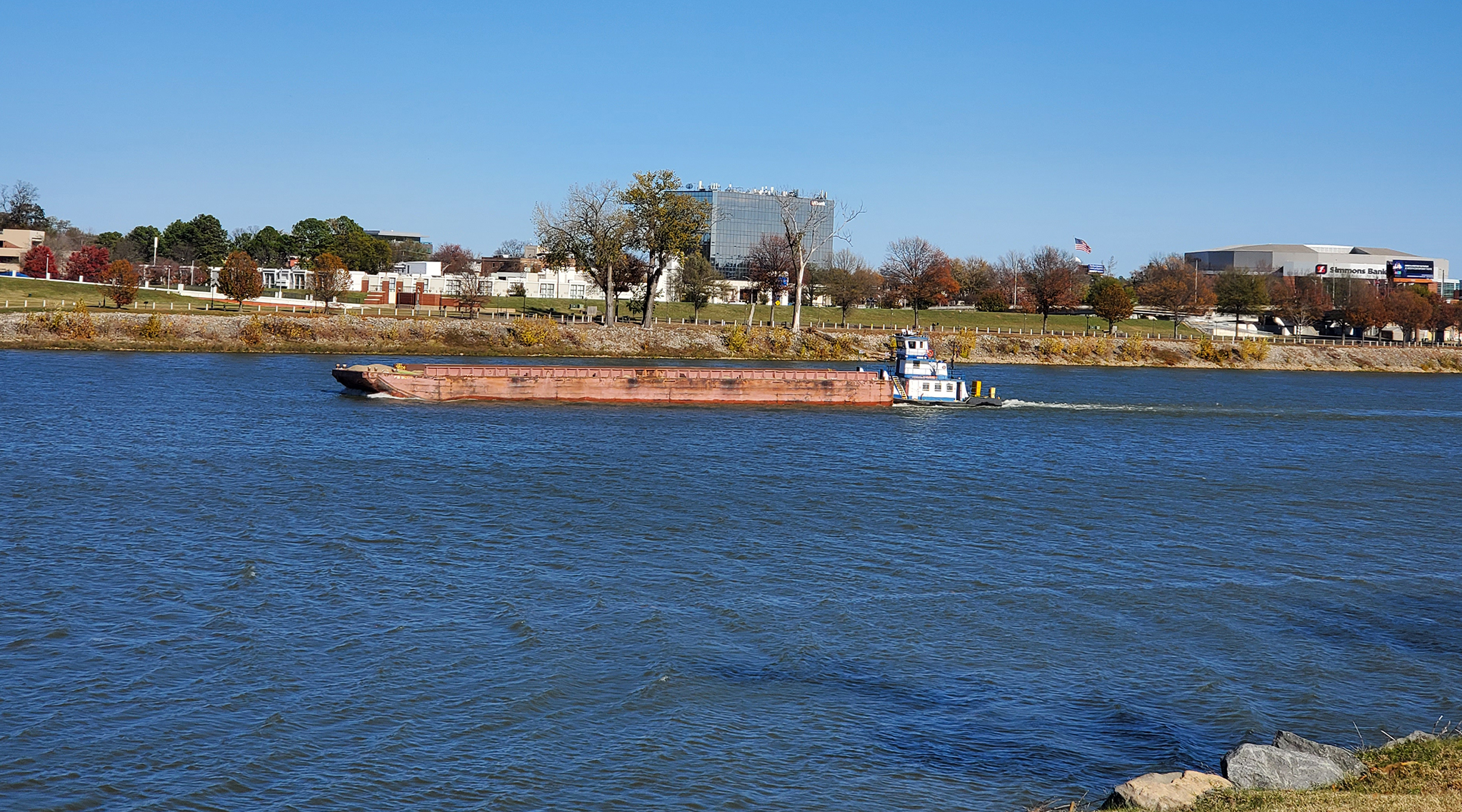 photo of a barge on the Arkansas River