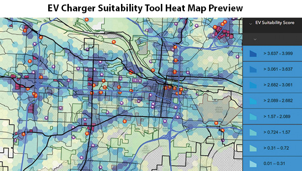 Heat map of locations appropriate for EV charging stations